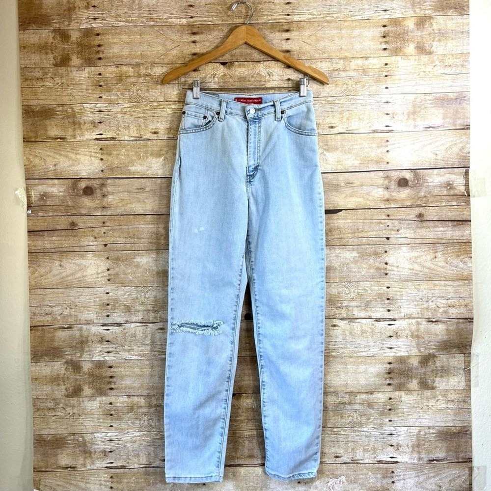 Levis 512 Jeans Womens Light Wash Distressed High Waisted Tapered Slim‎ Stitch